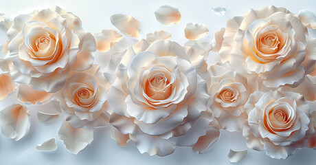 Fototapeta na wymiar Background with white rose flowers on white.
