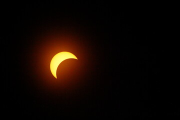 Partial Solar Eclipse, Between First and Second Contacts, Sun Seen with Solar Filter, April 8, 2024, Dublin, Ohio