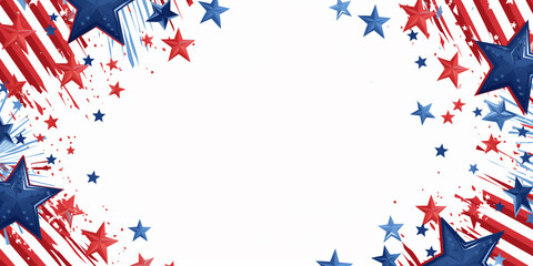 USA red white and blue stars and stripes border frame design with copy space. American Independence, Memorial, Veteran's, President's Day or election campaign banner background illustration