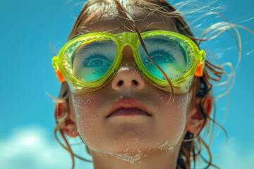Child with Goggles Enjoying Summer at the Beach - Clear Skies and Adventure