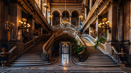 Fototapeta premium An opulent entryway with a grand staircase and ornate details.