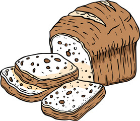 Sliced pieces of bread with bran baking bakery vintage vector line art sketch