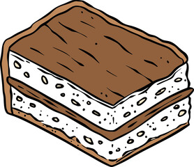 Piece of chocolate cake dessert bakery vintage line art sketch - 785646116