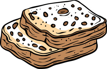 Sliced pieces of bread with bran baking bakery vintage vector line art sketch