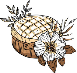Bread with flowers.  Baking bakery vector vintage art sketch