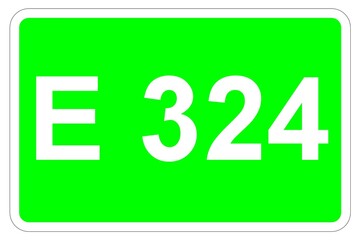 Illustration eines Europastraßenschildes der E 324 in Europa