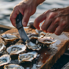 Capturing the Art of Oyster Shucking: A Rustic Coastal Delight