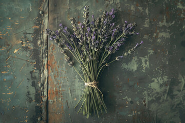 Lavender Bouquet: Rustic Charm and Aromatic Bliss in Purple Floral Decor. Vintage Wooden Setting...