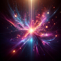 Fototapeta premium Cosmic Blossom A vivid explosion of cosmic energy unfurls in dynamic hues, mirroring the birth of stars in a nebula's heart.