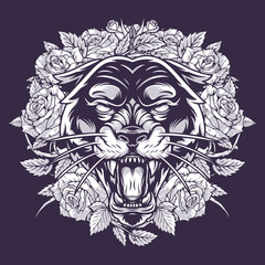 Panther in flowers monochrome sticker
