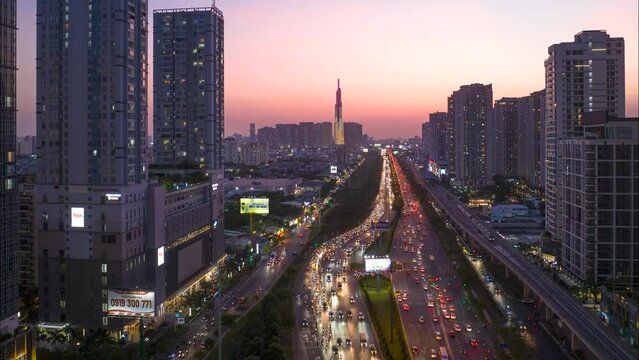 Vietnam, Ho Chi Minh City at Landmark 81 aerial view - timeplase motion