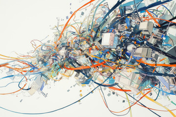 Abstract Technology Artwork with Dynamic Cabling and Circuitry