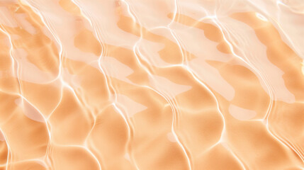 Flat lay water texture wavy peach fuzz background. Spa, cosmetics or summer concept - 785649743