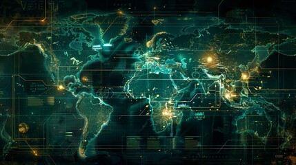 a map of the world with a lot of lights on it