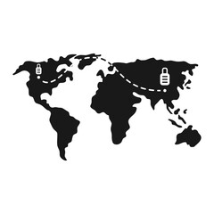 World map travel vector icon. Travel route on a vector map. Icon of flights around the world. Logo of airlines and travel agencies. Vector illustration.