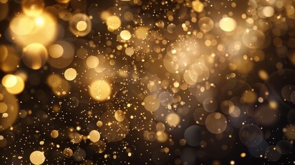 Gold Confetti Shower on Black. VIP Gold, Silver Glitter Winter Confetti. Golden Circles, Falling Bokeh. Premium Celebration Frame. Golden Circles, Bokeh. High quality photo