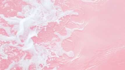 Fototapeta na wymiar Flat lay water texture ripple pastel pink background. Spa, cosmetics or summer concept