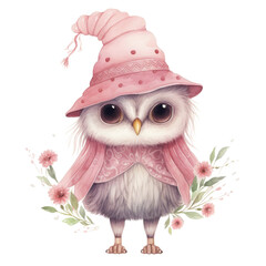 Owl decorated with flowers in Boho Pink Hungarian - obrazy, fototapety, plakaty