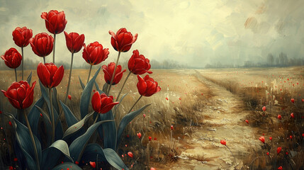Spring tulips, seasonal painting background, generative ai - 785651311
