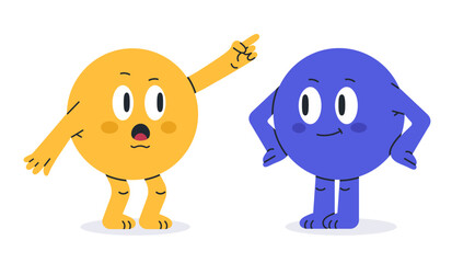 Comic circle shapes. Funny circle characters for math school learning, geometric round mascots with funny emotions flat vector illustration set. Figures with funny emotions