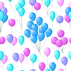 Helium balloons seamless pattern. Colorful floating balloons endless design, flying glossy balloons flat vector background illustration. Birthday party balloons seamless pattern