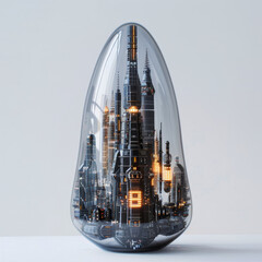 Modern cityscape contained within a glass dome - obrazy, fototapety, plakaty