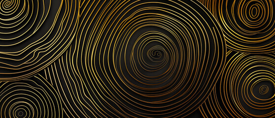 Abstract dark horizontal background with golden tree rings pattern. Modern simple wood rings texture creative design.concept for poster, cover, banner, flyer, brochure, website Luxury and elegant styl