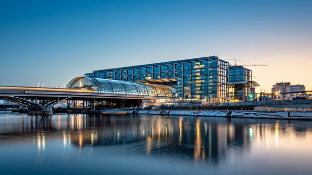 Berlin, Germany - March-08-2024 - main station of berlin during sunset