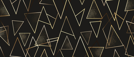 Abstract gold triangles shape and lines on black background modern style..design element for elegant copy. Geometric line pattern for wallpapers and textile, banner, cover, poster gold and black.