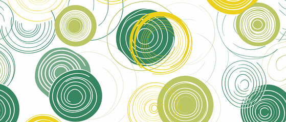 Abstract green circles pattern seamless on white fabric background. Modern simple overlap circle...