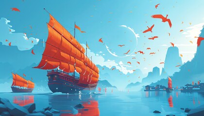 Explore the depths of maritime folklore with a 3D CG rendering, featuring intricate details and vibrant colors Transport viewers into a surreal world where mythical sea creatures roam freely - obrazy, fototapety, plakaty