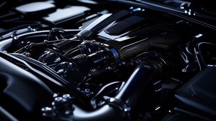 Car engine. Motor and mechanism closeup - obrazy, fototapety, plakaty