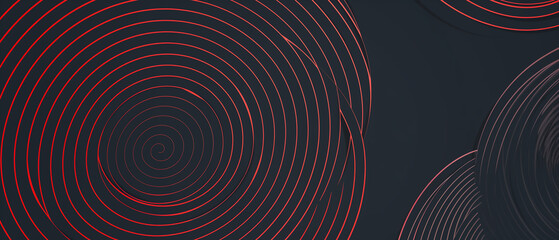 Abstract grey and red circle line vector on dark background, Modern simple overlap circle lines...