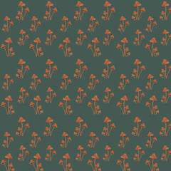 Background for textile design from seamless forest natural pattern with mushrooms.