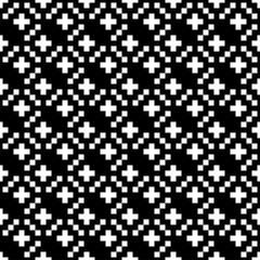 Checks, crosses ornament. Seamless pattern. Ethnic motif. Tiles, forms backdrop. Squares, plusses wallpaper. Geometric background. Mosaic illustration. Digital paper, textile print, abstract vector - 785653761