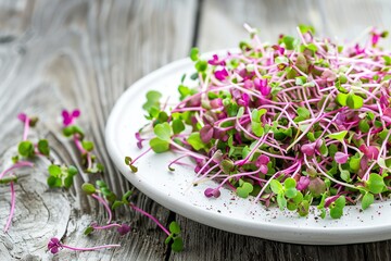 Fresh microgreen in plate on table