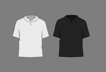Basic black mal polo shirt mockup. Front and back view. Blank textile print template for fashion clothing.