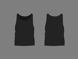 Basic black male tank top mockup. Front and back view. Blank textile print template for fashion clothing.