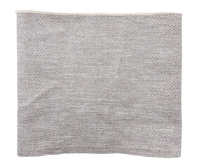Square torn piece of gray fabric on a white background. Isolate light material for sewing clothes...