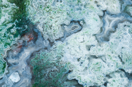 Intricate patterns of green and white Moss Agate from Oregon