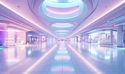 3D rendering virtual shopping concept set in a bright and futuristic mall Luminous digital background - obrazy, fototapety, plakaty