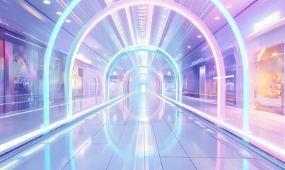 3D rendering virtual shopping concept set in a bright and futuristic mall Luminous digital backdrop --ar 22:13 Job ID: 5c456b7e-f705-4e5f-be3d-ed03be8f51ad - obrazy, fototapety, plakaty