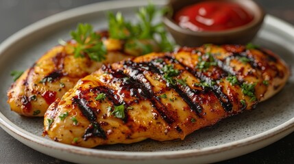 Plate of Chicken With Side of Ketchup