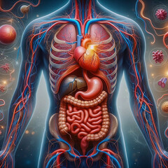 Human anatomy. Digestive system, heart respiratory system
