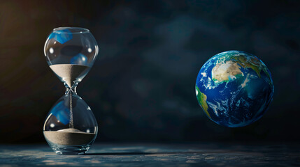 Earth inside an hour glass with sand running out