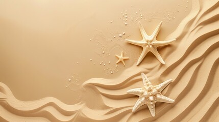 Fototapeta na wymiar Sand with Starfish on top view Background