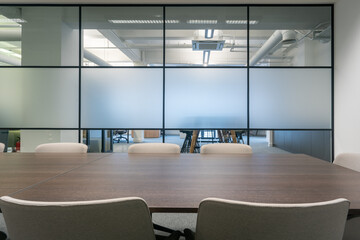 Modern office conference room with glass walls