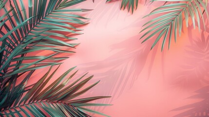 Tropical Palm Leaves on Pastel Background