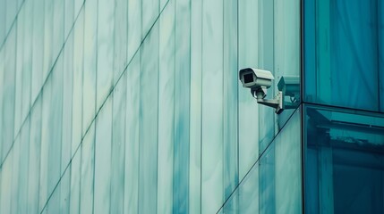 CCTV camera on the wall. Security video surveillance and tracking camera. Closed-circuit television.