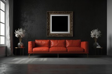 modern living room with red sofa